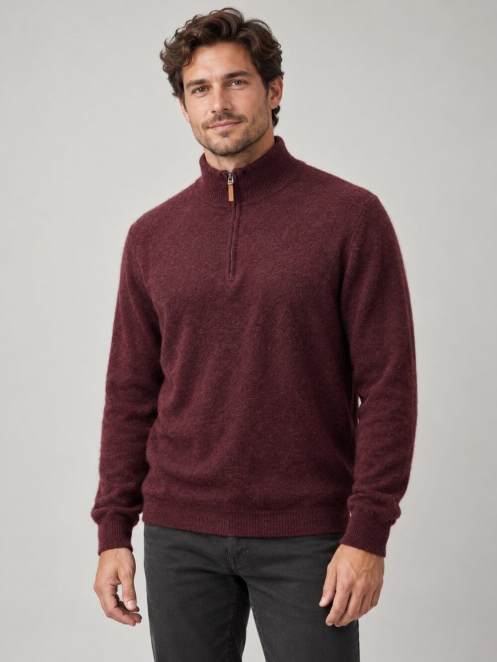 Nordstrom Men's Shop 100% Cashmere Quarter Zip Burgundy Sweater Size M